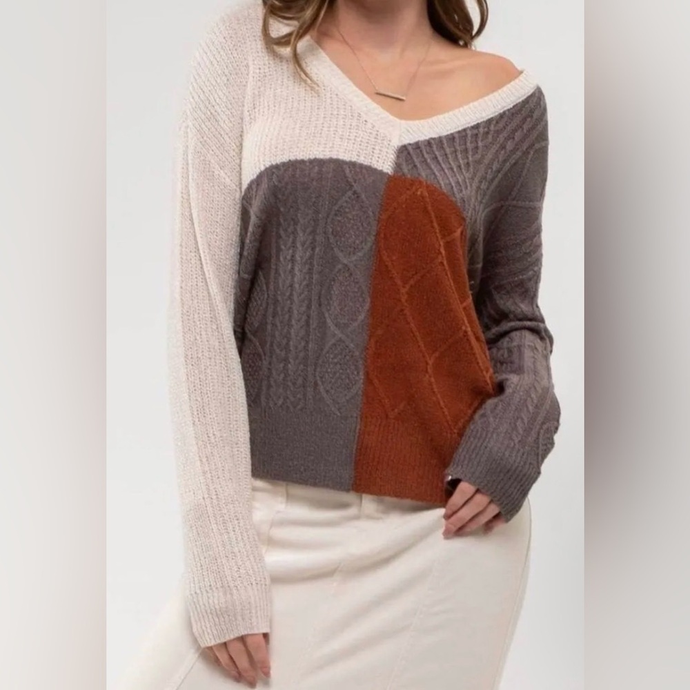 Elegant V-Neck Colorblock Sweater